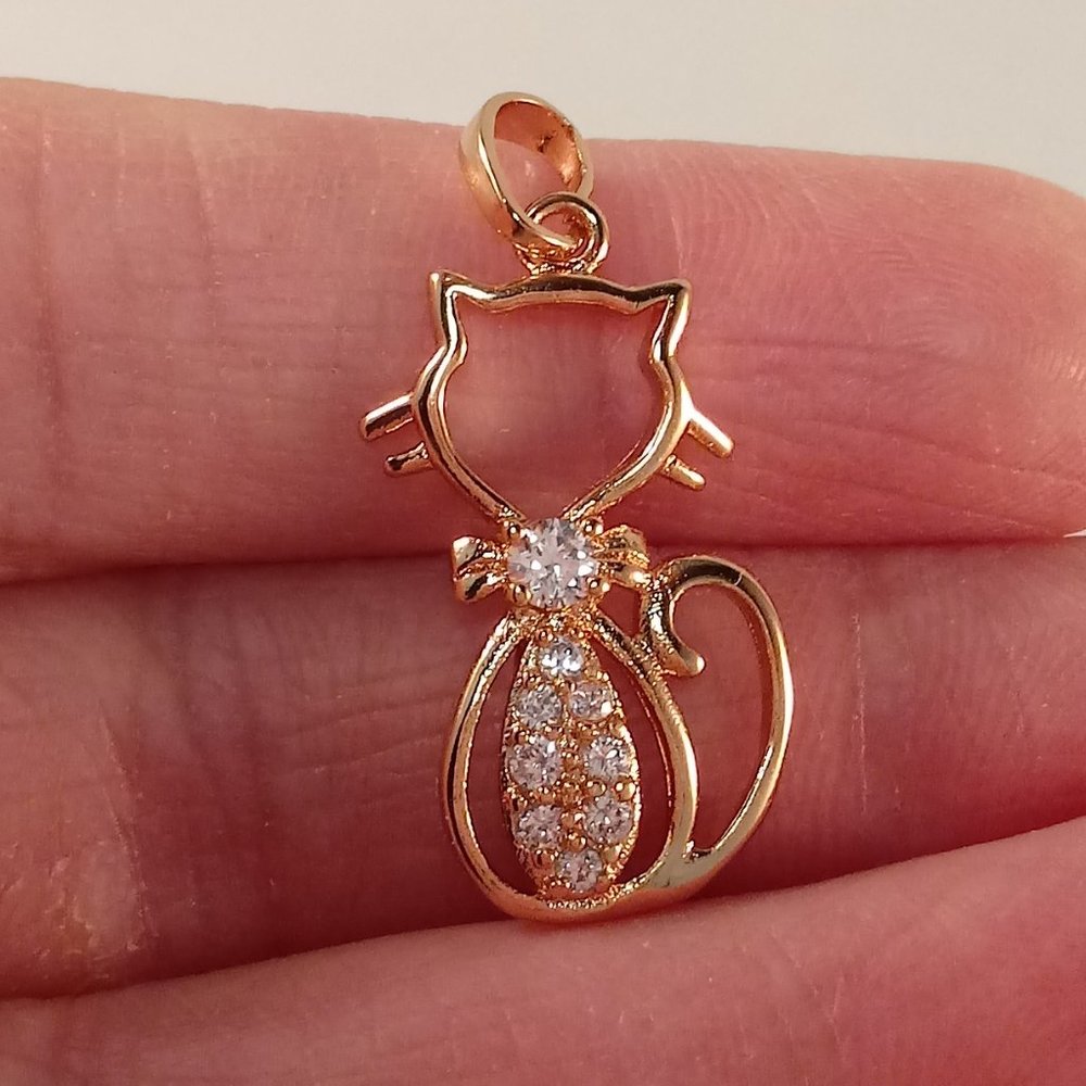 18K Rose Gold Filled Gorgeous Cat Diamond Zircon Necklace Pendant Party Gift